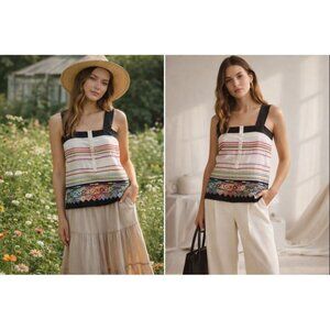 See By Chloé Women’s 6 Embroidered Top White Black Multicolor Boho Chic Indie